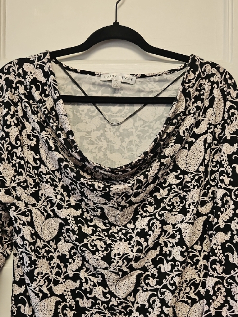 Larry Levine Black and White Cowl Neck 3/4 Sleeve Top XL - Picture 7 of 9